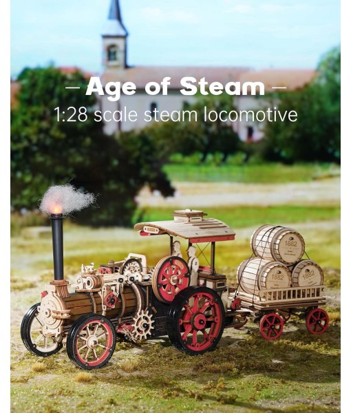 ROKR 3D Puzzle for Adults 469pcs Electric Vintage Car Steam Engine Model Kits, Mechanical Wooden Assembly Puzzles Vehicle DIY Hobbies Christmas Gifts for Men Women