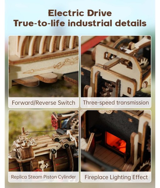 ROKR 3D Puzzle for Adults 469pcs Electric Vintage Car Steam Engine Model Kits, Mechanical Wooden Assembly Puzzles Vehicle DIY Hobbies Christmas Gifts for Men Women