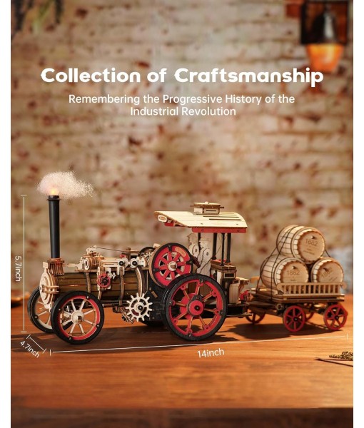 ROKR 3D Puzzle for Adults 469pcs Electric Vintage Car Steam Engine Model Kits, Mechanical Wooden Assembly Puzzles Vehicle DIY Hobbies Christmas Gifts for Men Women