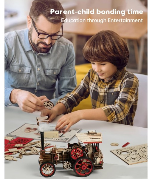 ROKR 3D Puzzle for Adults 469pcs Electric Vintage Car Steam Engine Model Kits, Mechanical Wooden Assembly Puzzles Vehicle DIY Hobbies Christmas Gifts for Men Women