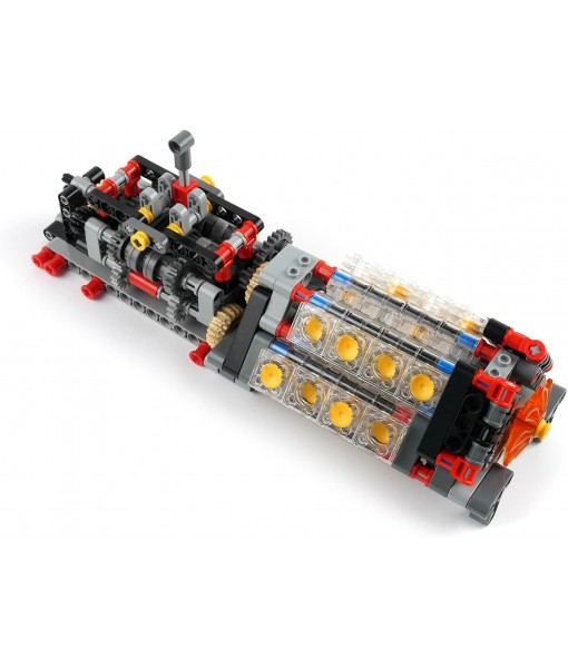 Building Blocks 6 Speed Gearbox with V16 Engine Model for MOC Power Functions