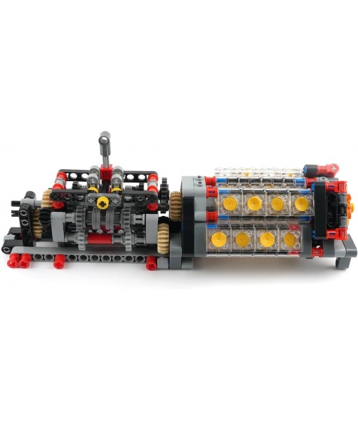 Building Blocks 6 Speed Gearbox with V16 Engine Model for MOC Power Functions