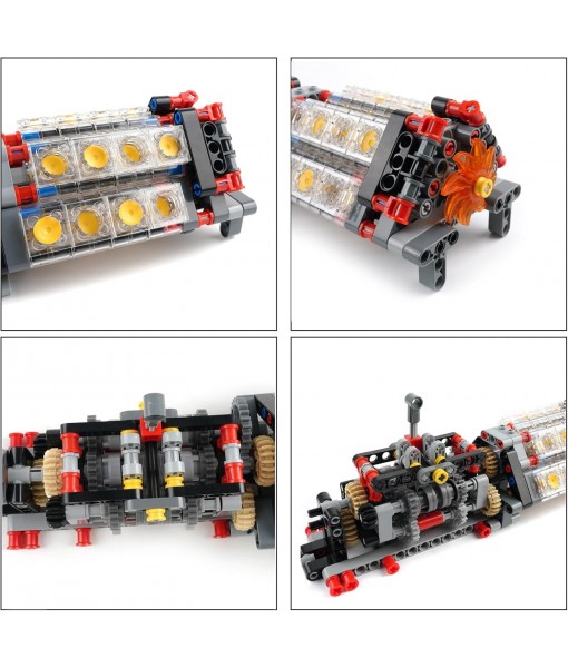 Building Blocks 6 Speed Gearbox with V16 Engine Model for MOC Power Functions