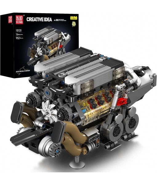 Mould King 10131 W16 Engine Building Blocks Sets, V8 Engine Model kit That Run, Build Your Own STEM Model Engine, 16-Cylinder Car Engine Building Engineering Toys(952+PCS)