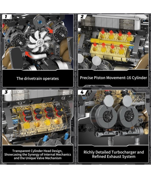 Mould King 10131 W16 Engine Building Blocks Sets, V8 Engine Model kit That Run, Build Your Own STEM Model Engine, 16-Cylinder Car Engine Building Engineering Toys(952+PCS)