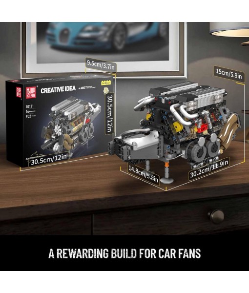 Mould King 10131 W16 Engine Building Blocks Sets, V8 Engine Model kit That Run, Build Your Own STEM Model Engine, 16-Cylinder Car Engine Building Engineering Toys(952+PCS)