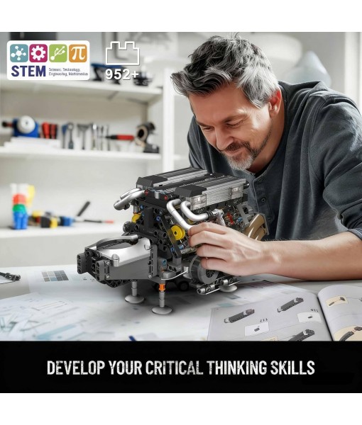 Mould King 10131 W16 Engine Building Blocks Sets, V8 Engine Model kit That Run, Build Your Own STEM Model Engine, 16-Cylinder Car Engine Building Engineering Toys(952+PCS)