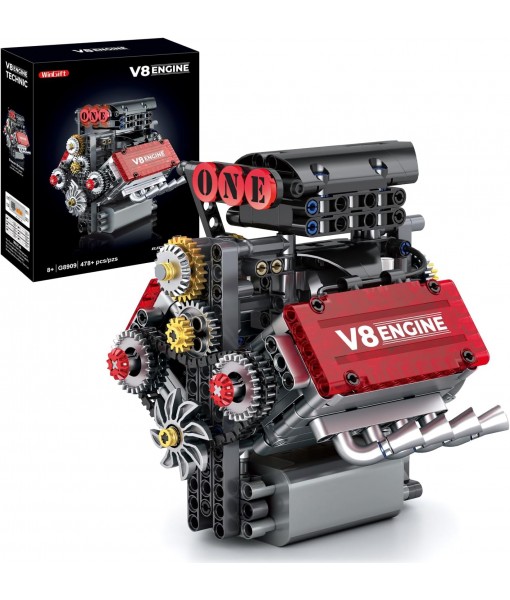 V8 Engine Building Set,V8 Engine Model kit That Run,Build Your Own STEM Mini V8 Model Engine Kit with Battery and Motor,8-Cylinder Car Engine Building Engineering Toys for Kids Adults(478PCS)