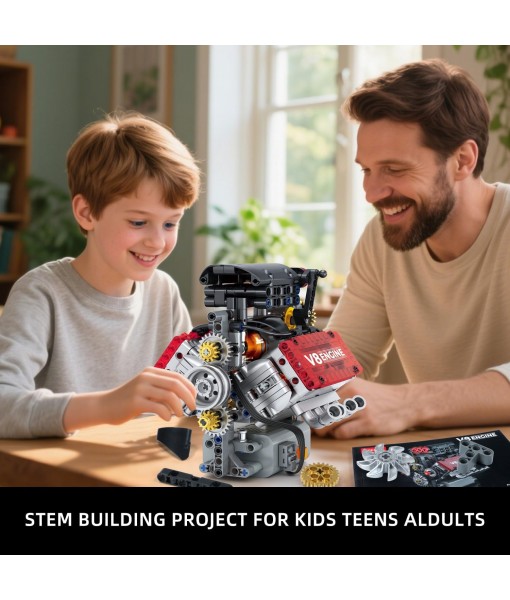 V8 Engine Building Set,V8 Engine Model kit That Run,Build Your Own STEM Mini V8 Model Engine Kit with Battery and Motor,8-Cylinder Car Engine Building Engineering Toys for Kids Adults(478PCS)