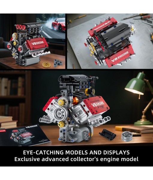 V8 Engine Building Set,V8 Engine Model kit That Run,Build Your Own STEM Mini V8 Model Engine Kit with Battery and Motor,8-Cylinder Car Engine Building Engineering Toys for Kids Adults(478PCS)