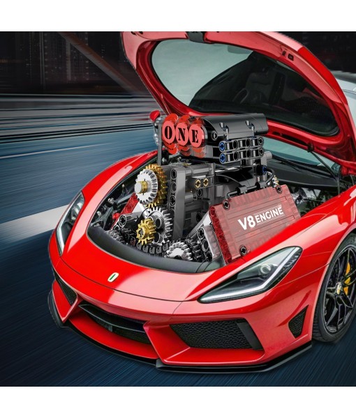 V8 Engine Building Set,V8 Engine Model kit That Run,Build Your Own STEM Mini V8 Model Engine Kit with Battery and Motor,8-Cylinder Car Engine Building Engineering Toys for Kids Adults(478PCS)