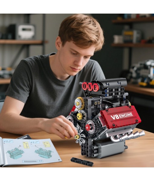 V8 Engine Building Set,V8 Engine Model kit That Run,Build Your Own STEM Mini V8 Model Engine Kit with Battery and Motor,8-Cylinder Car Engine Building Engineering Toys for Kids Adults(478PCS)