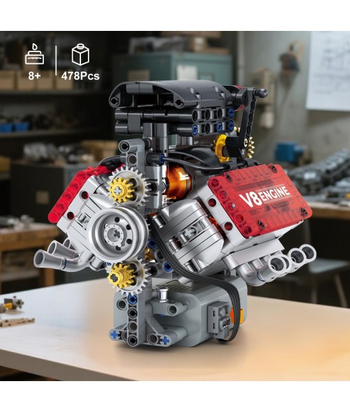 V8 Engine Building Set,V8 Engine Model kit That Run,Build Your Own STEM Mini V8 Model Engine Kit with Battery and Motor,8-Cylinder Car Engine Building Engineering Toys for Kids Adults(478PCS)