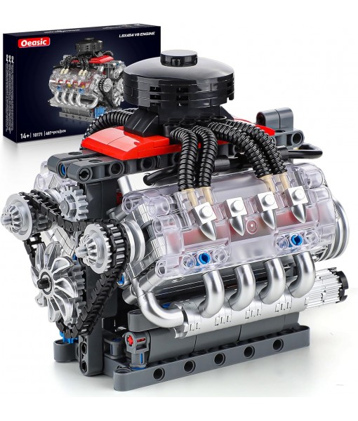 Mini V8 Engine Building Block Kit for Adults & Teens – 487+ PCS Motorized Engine Model Kit with Moving Pistons, Crankshaft – DIY Toy for Men, Gift for Daddy, Engineers, Desktop Display