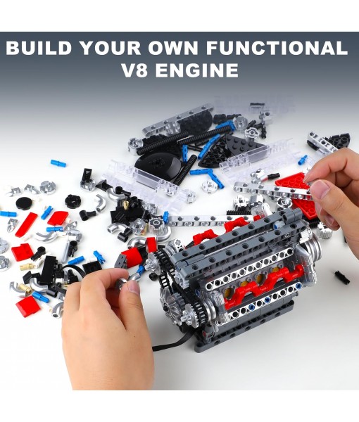 Mini V8 Engine Building Block Kit for Adults & Teens – 487+ PCS Motorized Engine Model Kit with Moving Pistons, Crankshaft – DIY Toy for Men, Gift for Daddy, Engineers, Desktop Display