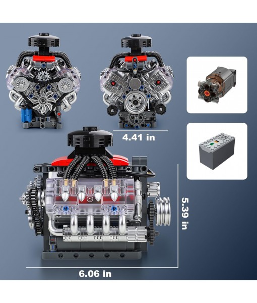 Mini V8 Engine Building Block Kit for Adults & Teens – 487+ PCS Motorized Engine Model Kit with Moving Pistons, Crankshaft – DIY Toy for Men, Gift for Daddy, Engineers, Desktop Display