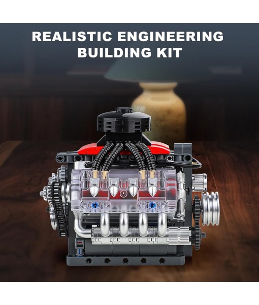 Mini V8 Engine Building Block Kit for Adults & Teens – 487+ PCS Motorized Engine Model Kit with Moving Pistons, Crankshaft – DIY Toy for Men, Gift for Daddy, Engineers, Desktop Display