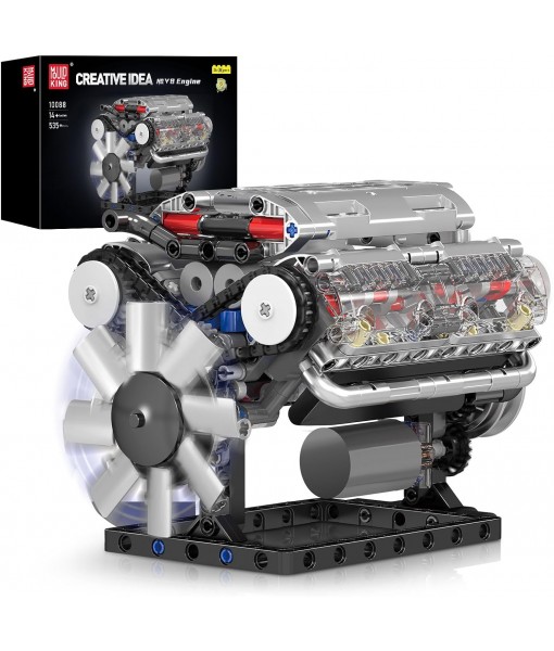 Mould King 10088 V8 Engine Model Kit - 535 Pcs to Build Your Own Mini Engine That Works, DIY STEM Mechanic Engineering Construction Set, Hobby Building Blocks Kit for Adults