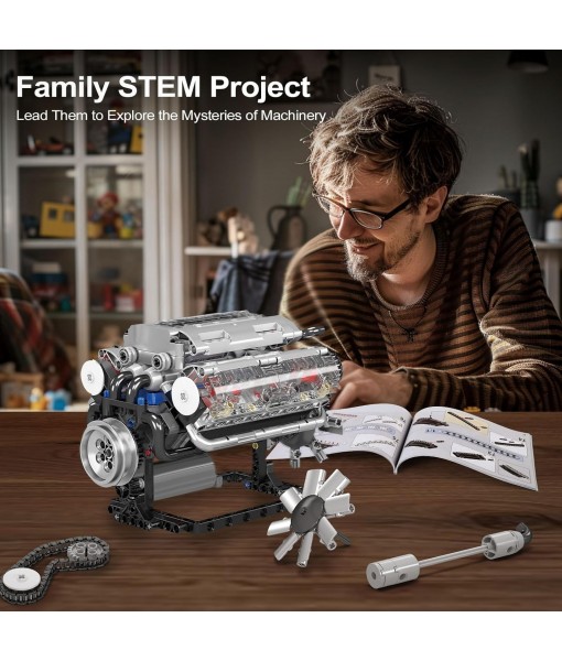 Mould King 10088 V8 Engine Model Kit - 535 Pcs to Build Your Own Mini Engine That Works, DIY STEM Mechanic Engineering Construction Set, Hobby Building Blocks Kit for Adults