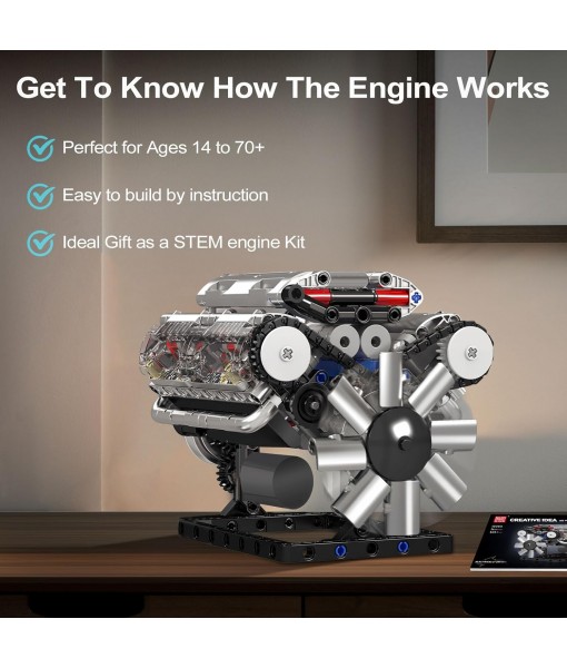 Mould King 10088 V8 Engine Model Kit - 535 Pcs to Build Your Own Mini Engine That Works, DIY STEM Mechanic Engineering Construction Set, Hobby Building Blocks Kit for Adults