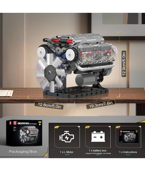 Mould King 10088 V8 Engine Model Kit - 535 Pcs to Build Your Own Mini Engine That Works, DIY STEM Mechanic Engineering Construction Set, Hobby Building Blocks Kit for Adults