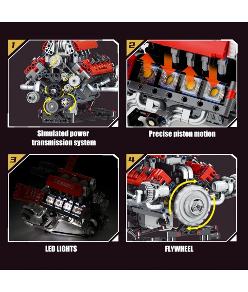 V8 Engine Model Kit That Work - 8-Cylinder Visible Engine Building Blocks Set with Motor, LED Light & APP Control - Build Your Own Engineering Kit, STEM Project for Adults & Kids (660 PCS)
