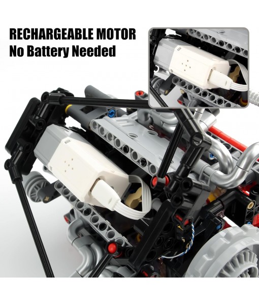 V8 Engine Model Kit That Work - 8-Cylinder Visible Engine Building Blocks Set with Motor, LED Light & APP Control - Build Your Own Engineering Kit, STEM Project for Adults & Kids (660 PCS)