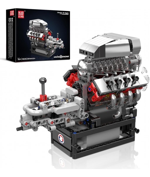 Mould King 10225 V8 Engine Model kit That Runs- Build Your Own STEM V8 Model Engine with Transmission, 8-Cylinder Car Engine kit Building Engineering Toys for Adults Collections (855+PCS)
