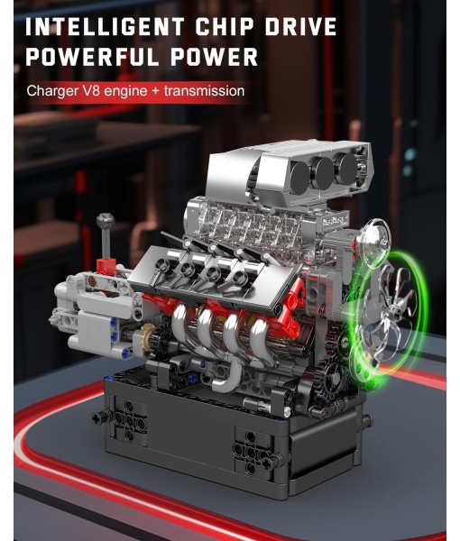 Mould King 10225 V8 Engine Model kit That Runs- Build Your Own STEM V8 Model Engine with Transmission, 8-Cylinder Car Engine kit Building Engineering Toys for Adults Collections (855+PCS)