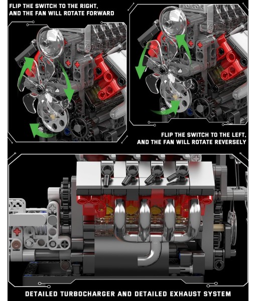 Mould King 10225 V8 Engine Model kit That Runs- Build Your Own STEM V8 Model Engine with Transmission, 8-Cylinder Car Engine kit Building Engineering Toys for Adults Collections (855+PCS)