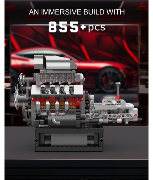 Mould King 10225 V8 Engine Model kit That Runs- Build Your Own STEM V8 Model Engine with Transmission, 8-Cylinder Car Engine kit Building Engineering Toys for Adults Collections (855+PCS)