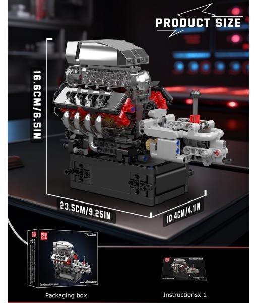 Mould King 10225 V8 Engine Model kit That Runs- Build Your Own STEM V8 Model Engine with Transmission, 8-Cylinder Car Engine kit Building Engineering Toys for Adults Collections (855+PCS)