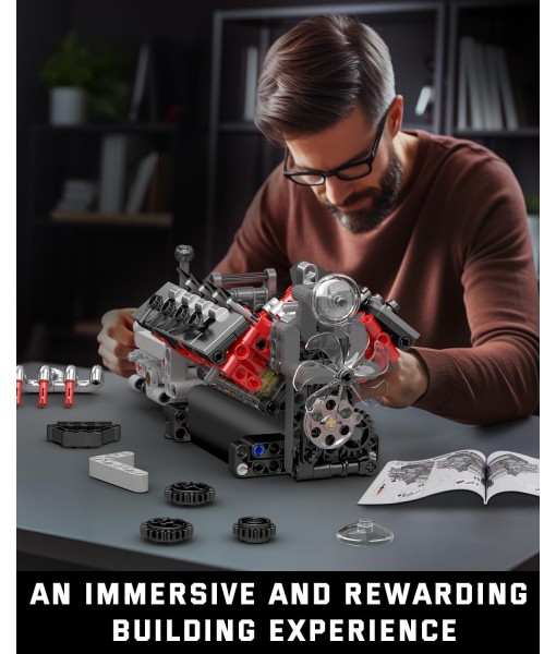 Mould King 10225 V8 Engine Model kit That Runs- Build Your Own STEM V8 Model Engine with Transmission, 8-Cylinder Car Engine kit Building Engineering Toys for Adults Collections (855+PCS)