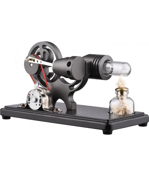 Bisofice Hot Air Stirling Engine Model with LED Light, Flywheel Design, Scientific Experiment Model, DIY Educational Tool for Teachers, Adults and Teenager, Black