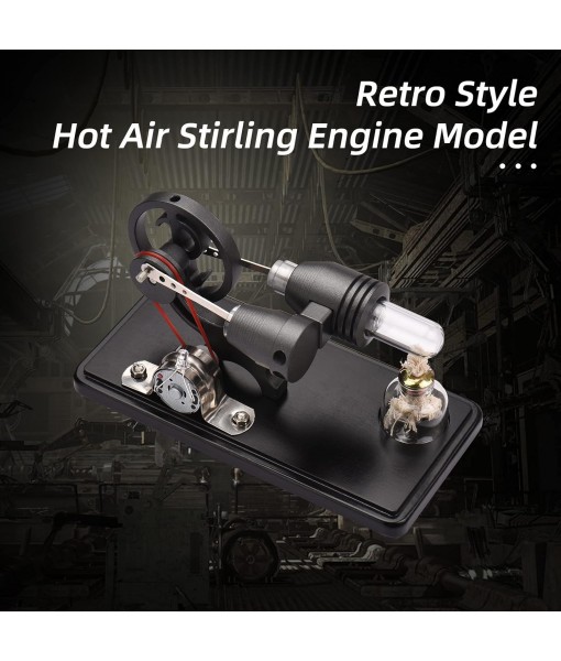 Bisofice Hot Air Stirling Engine Model with LED Light, Flywheel Design, Scientific Experiment Model, DIY Educational Tool for Teachers, Adults and Teenager, Black