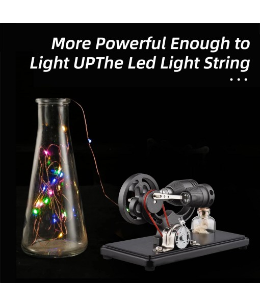 Bisofice Hot Air Stirling Engine Model with LED Light, Flywheel Design, Scientific Experiment Model, DIY Educational Tool for Teachers, Adults and Teenager, Black