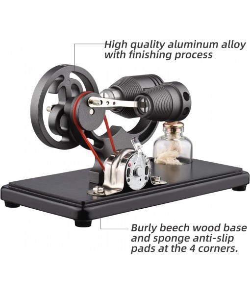 Bisofice Hot Air Stirling Engine Model with LED Light, Flywheel Design, Scientific Experiment Model, DIY Educational Tool for Teachers, Adults and Teenager, Black