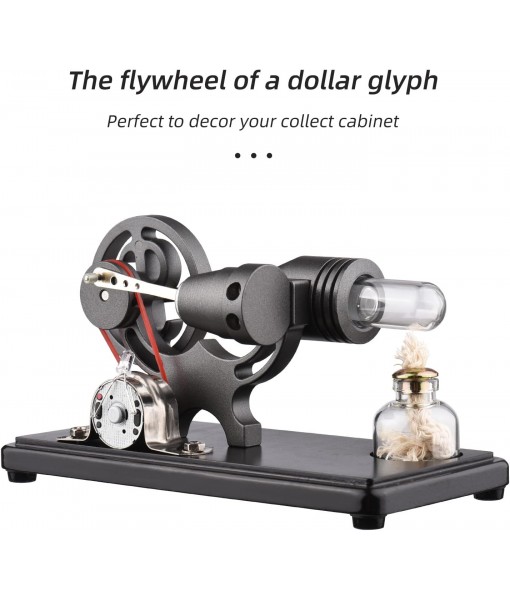 Bisofice Hot Air Stirling Engine Model with LED Light, Flywheel Design, Scientific Experiment Model, DIY Educational Tool for Teachers, Adults and Teenager, Black