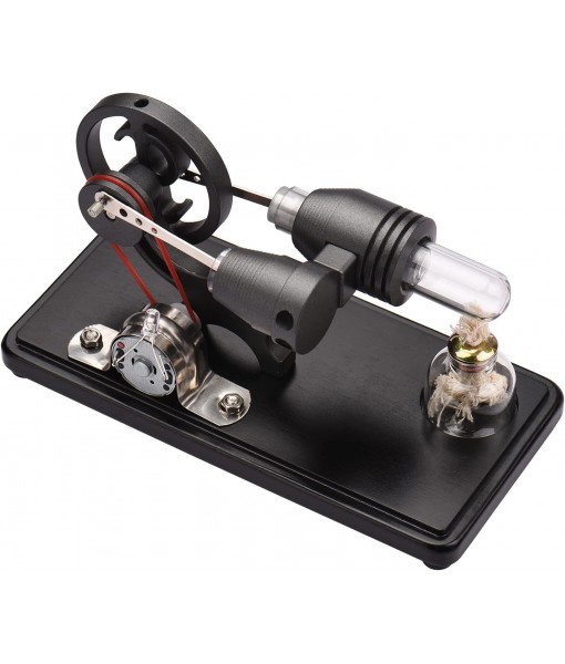 Bisofice Hot Air Stirling Engine Model with LED Light, Flywheel Design, Scientific Experiment Model, DIY Educational Tool for Teachers, Adults and Teenager, Black