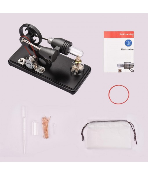 Bisofice Hot Air Stirling Engine Model with LED Light, Flywheel Design, Scientific Experiment Model, DIY Educational Tool for Teachers, Adults and Teenager, Black