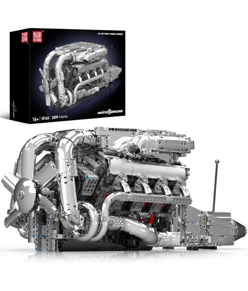Mould King V8 Twin-Turbo Engine Model Kit That Runs, Mini Engines Building Blocks Set for Adults with Battery and Motor, Engineering Construction STEM Toy for Teens(2899 PCS)