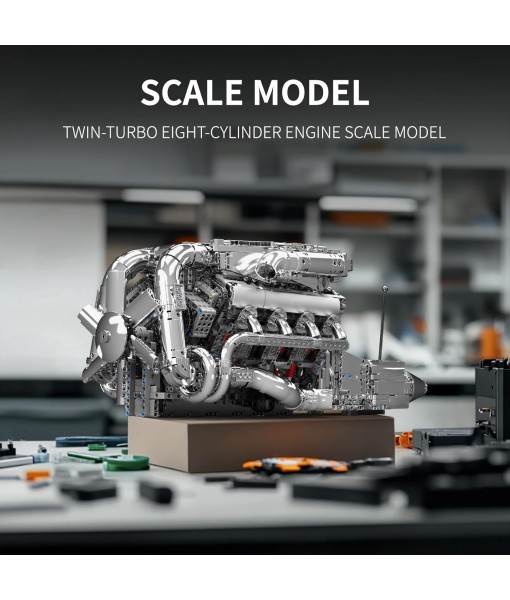 Mould King V8 Twin-Turbo Engine Model Kit That Runs, Mini Engines Building Blocks Set for Adults with Battery and Motor, Engineering Construction STEM Toy for Teens(2899 PCS)