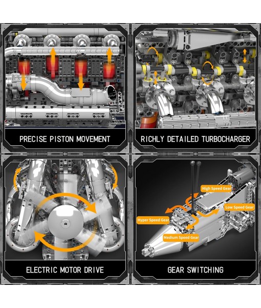 Mould King V8 Twin-Turbo Engine Model Kit That Runs, Mini Engines Building Blocks Set for Adults with Battery and Motor, Engineering Construction STEM Toy for Teens(2899 PCS)
