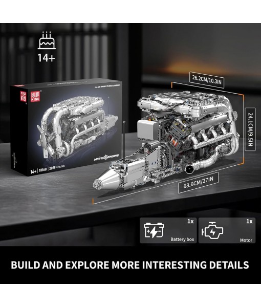 Mould King V8 Twin-Turbo Engine Model Kit That Runs, Mini Engines Building Blocks Set for Adults with Battery and Motor, Engineering Construction STEM Toy for Teens(2899 PCS)
