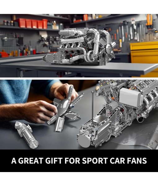 Mould King V8 Twin-Turbo Engine Model Kit That Runs, Mini Engines Building Blocks Set for Adults with Battery and Motor, Engineering Construction STEM Toy for Teens(2899 PCS)