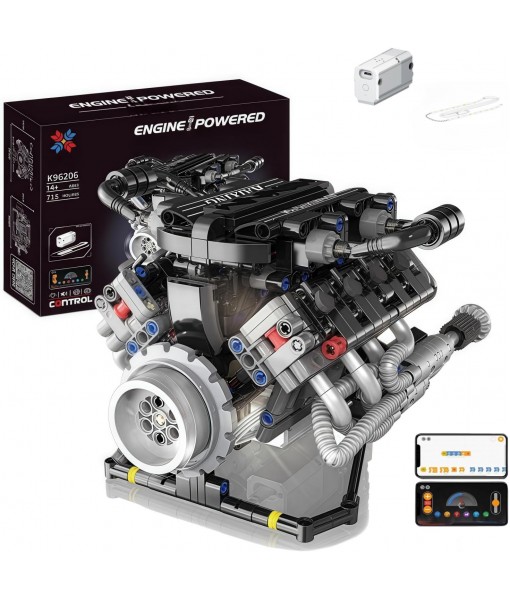 V8 Engine Building Kits That Runs with Motor - 715+Pcs Build Your Own Visible APP Controls Mini V8 Engine Model,8-Cylinder Transparent Design Car Engine Building Engineering Set for Adults