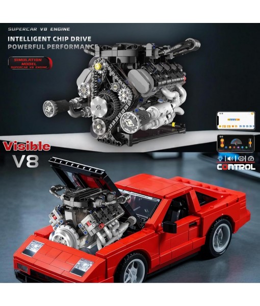 V8 Engine Building Kits That Runs with Motor - 715+Pcs Build Your Own Visible APP Controls Mini V8 Engine Model,8-Cylinder Transparent Design Car Engine Building Engineering Set for Adults