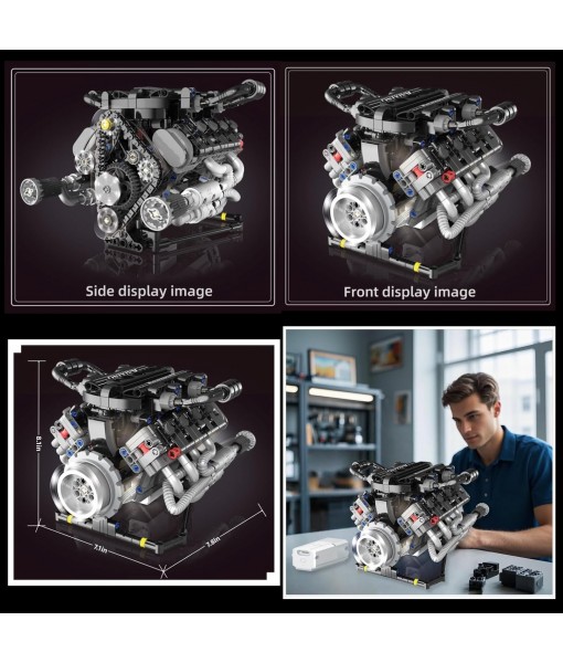 V8 Engine Building Kits That Runs with Motor - 715+Pcs Build Your Own Visible APP Controls Mini V8 Engine Model,8-Cylinder Transparent Design Car Engine Building Engineering Set for Adults