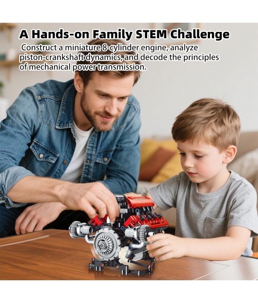 Mini V8 Engine Building Kit That Runs，Engine Building Blocks with LED Light for Adults, Visible Engine Model Set Construction STEM Toy for Kids Boys (660 PCS)