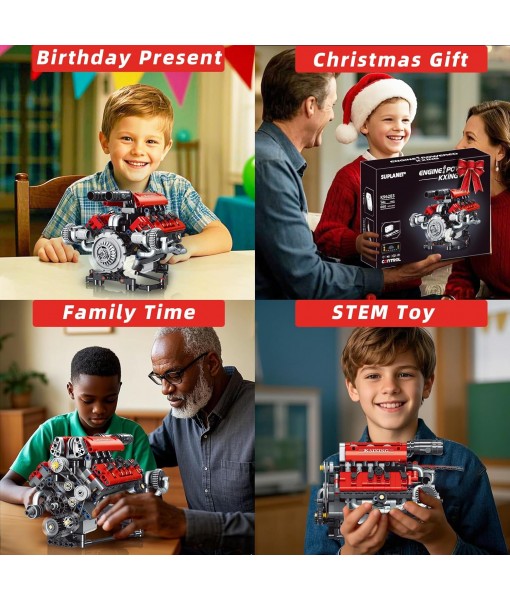 Mini V8 Engine Building Kit That Runs，Engine Building Blocks with LED Light for Adults, Visible Engine Model Set Construction STEM Toy for Kids Boys (660 PCS)